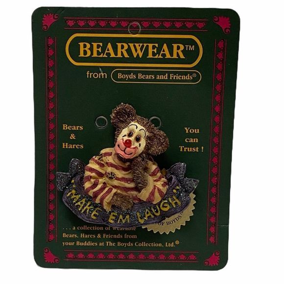 Genuine Boyds Bear Make Em Laugh Stripe Sweater Funny Clown Brooch Pin - Picture 3 of 3